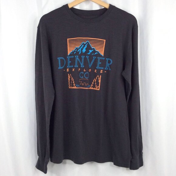 Ace Explore Denver Colorado Graphic Print T-Shirt Size Large Gray Long Sleeve - Picture 1 of 6